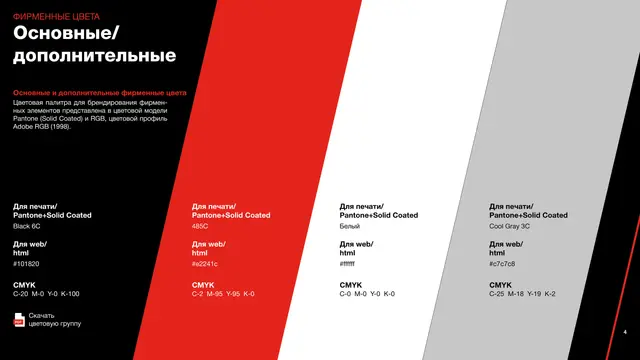 Палитра: Pantone, CMYK и HEX