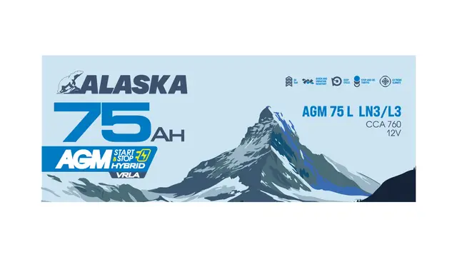 AGM 75 L — синее число и заснеженный пик