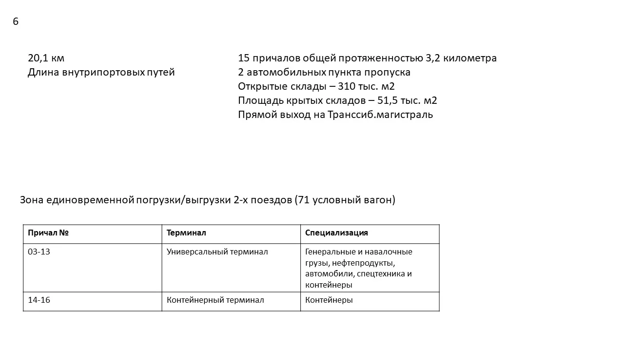 Страница текстового ТЗ ВМТП: параметры порта списком и таблица причалов