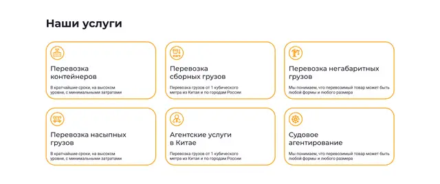 Шесть услуг карточками, у каждой своя страница