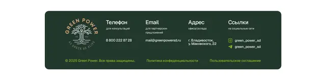 Подвал с контактами и ссылками